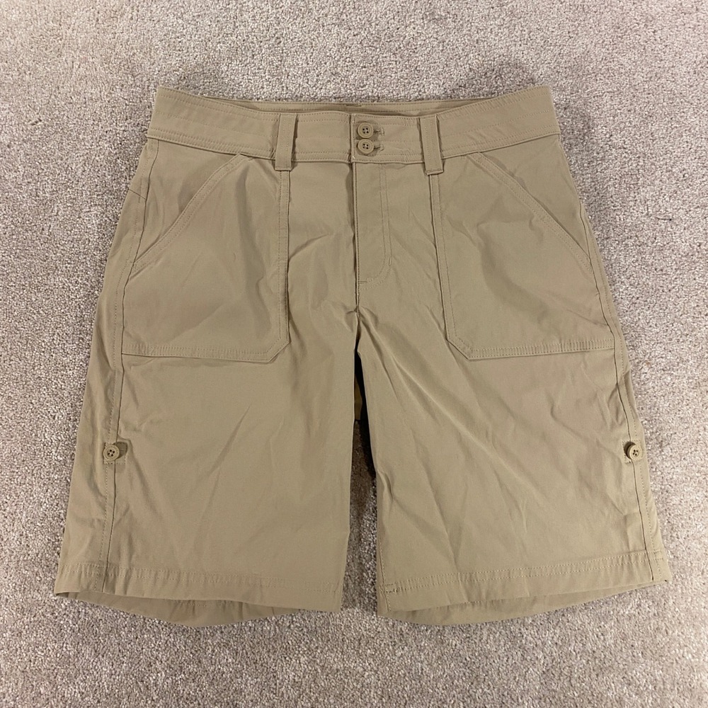 Eddie Bauer Bermuda Shorts Womens 6 Tan Khaki Rolled Hem Hiking Utility 1751714